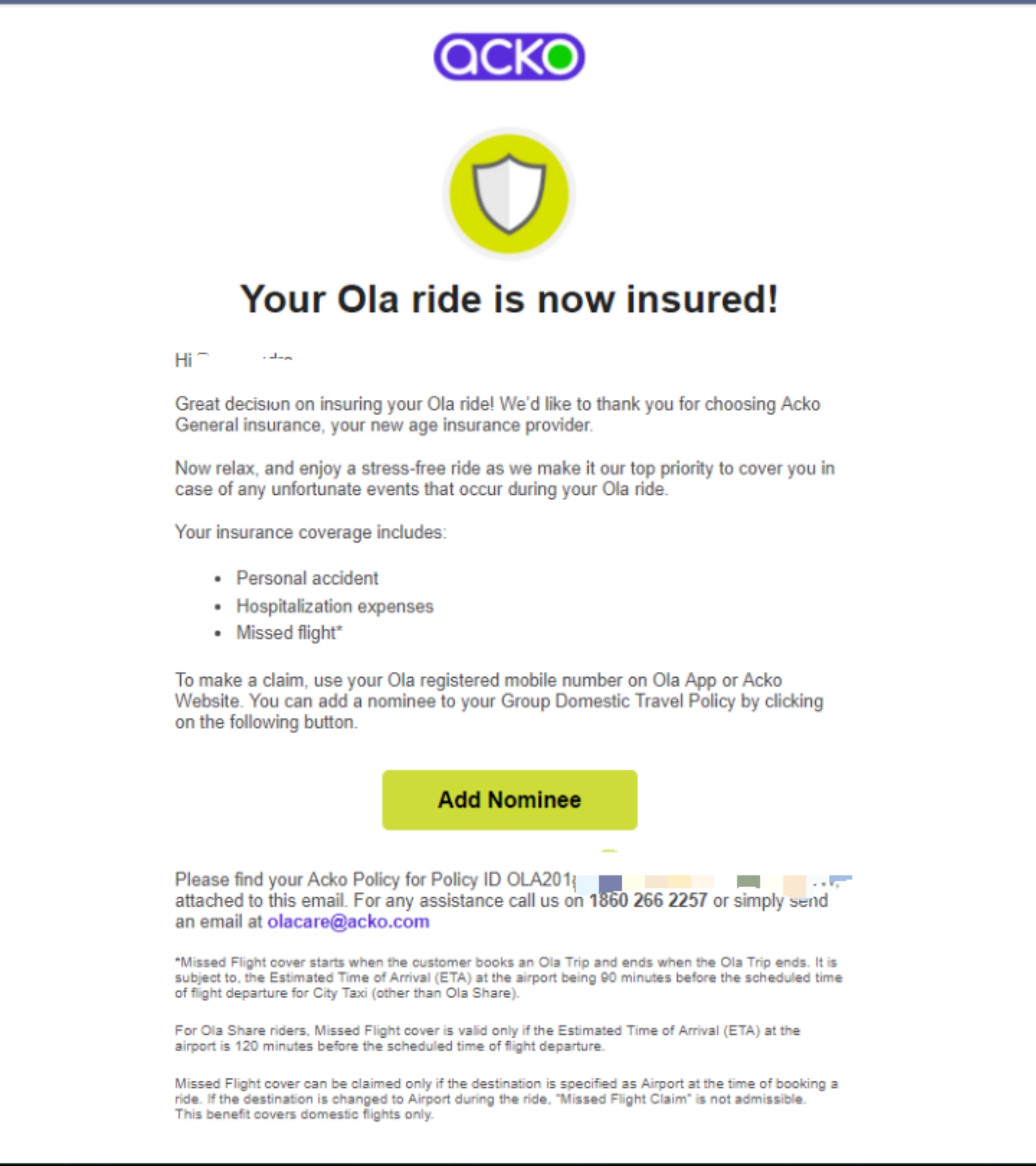 ola ride insurance