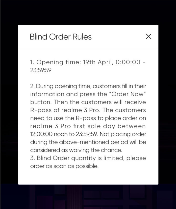 Realme Blind Order