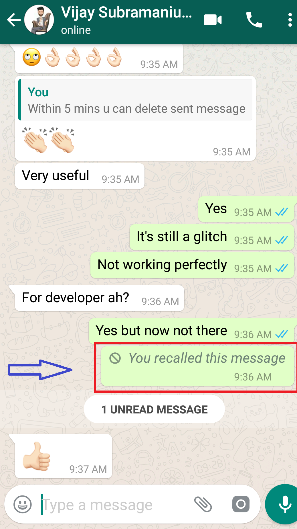 whatsapp recall chat