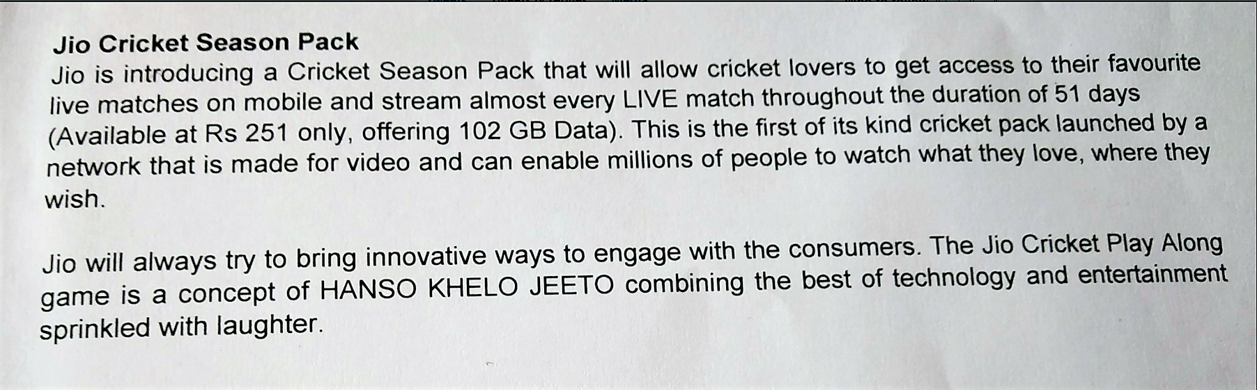 jio cricket season pack